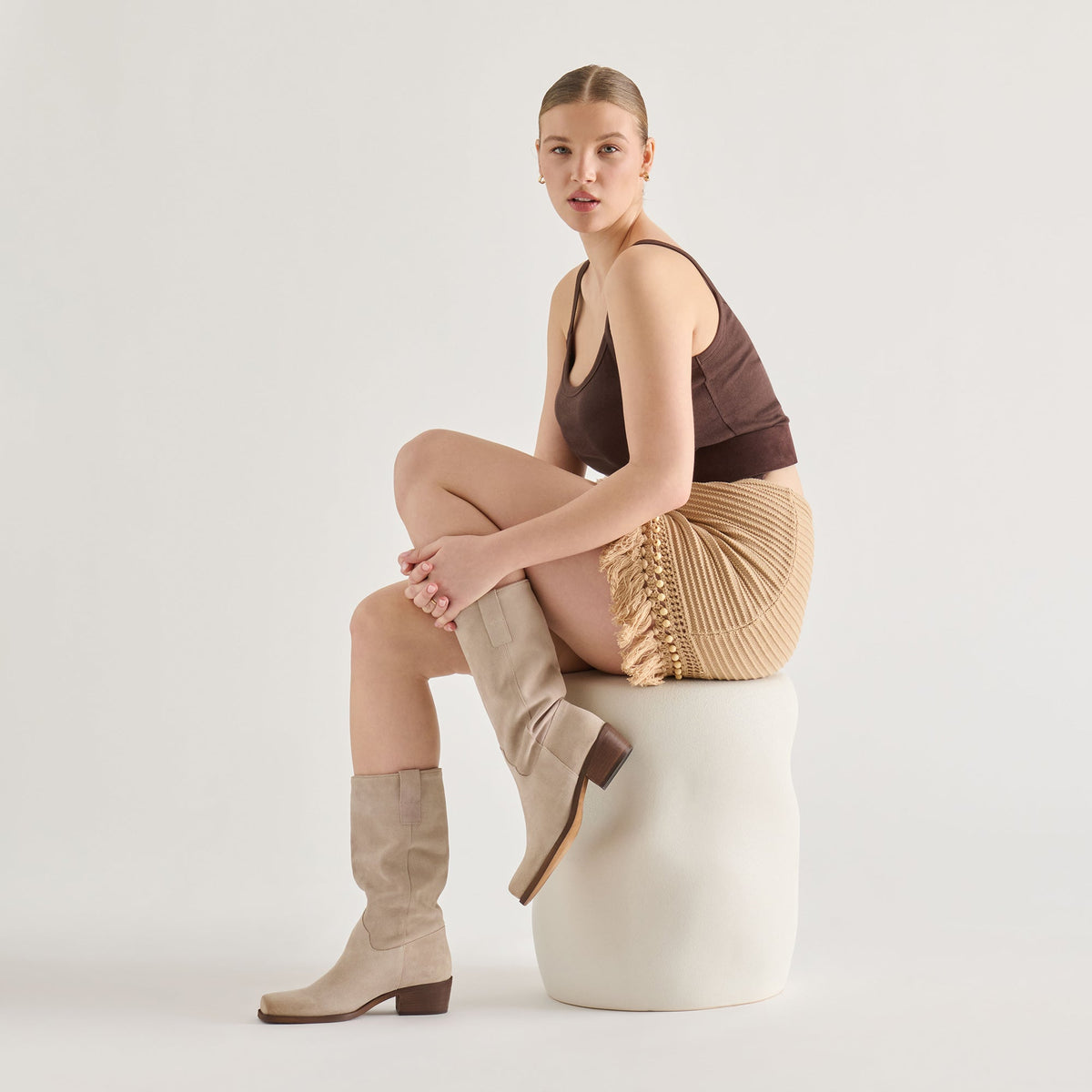 Romie Lt Taupe Suede Boots | Dolce Vita