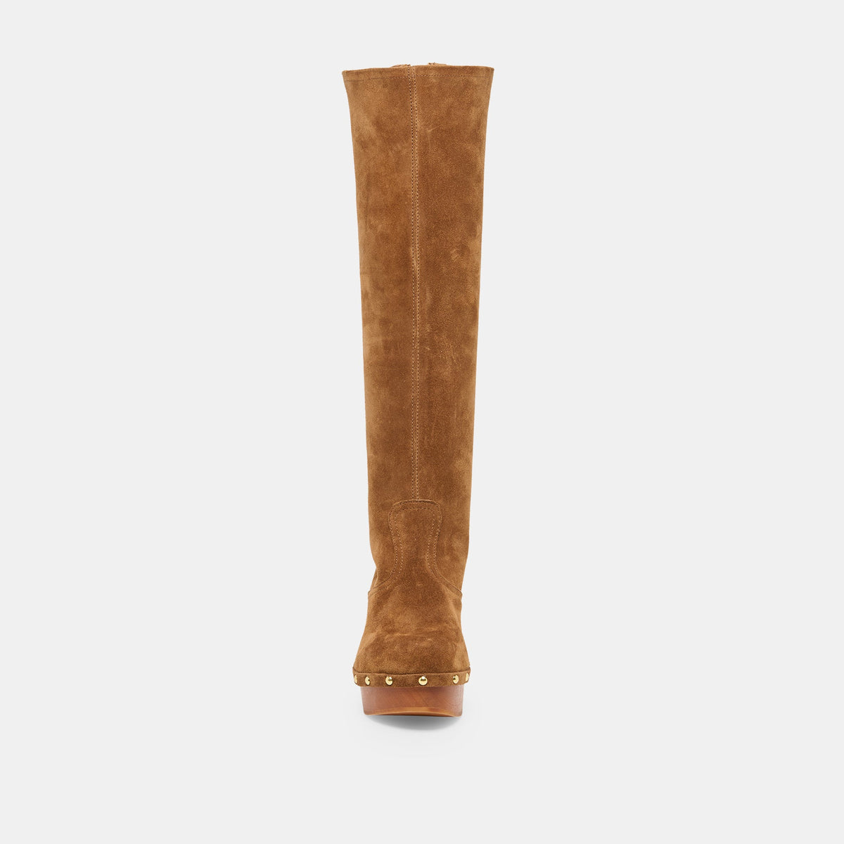 JENNY Chestnut Suede Knee-High Platform Wood Sole Boots | Dolce Vita