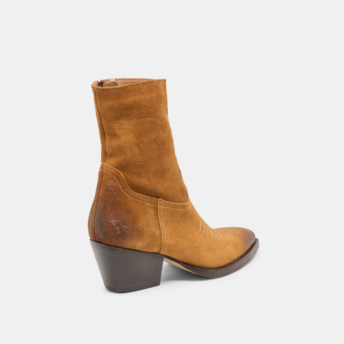 KLYDE Cognac Suede Block Heel Ankle Boots | Dolce Vita