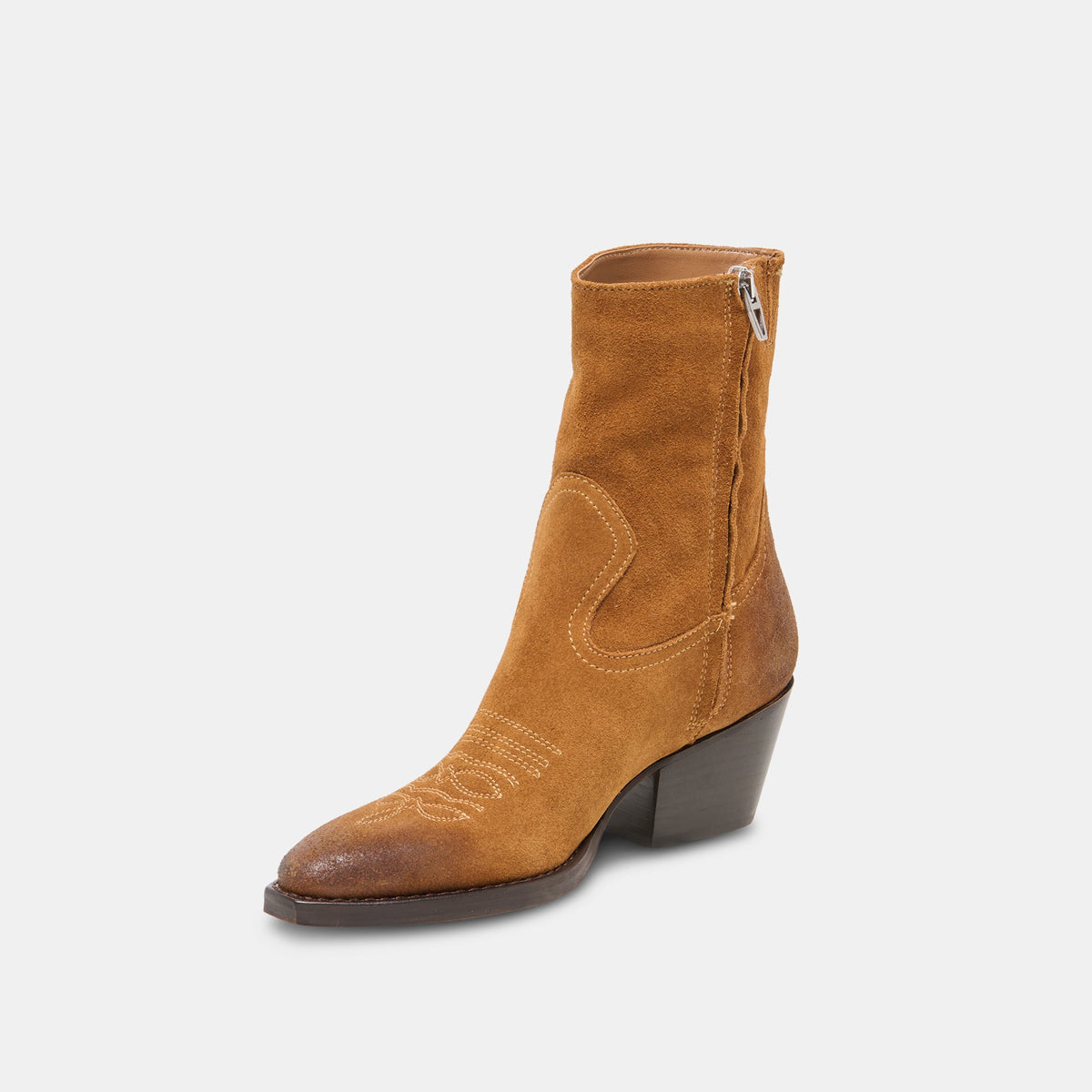 KLYDE Cognac Suede Block Heel Ankle Boots | Dolce Vita