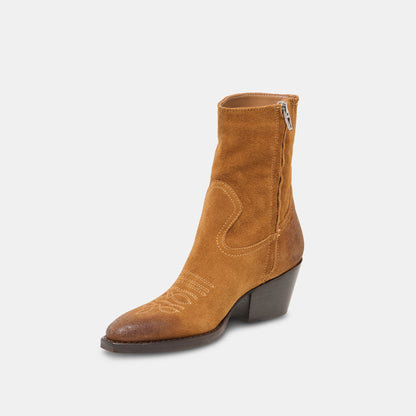 KLYDE Cognac Suede Block Heel Ankle Boots | Dolce Vita