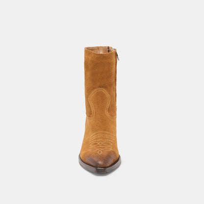 KLYDE Cognac Suede Block Heel Ankle Boots | Dolce Vita