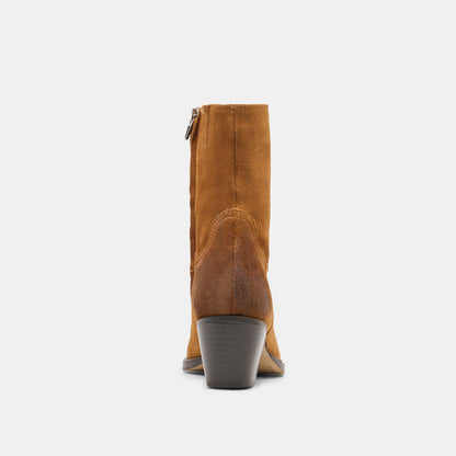 KLYDE Cognac Suede Block Heel Ankle Boots | Dolce Vita