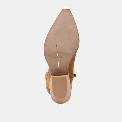 BRANDO Tan Suede Embroidered Pointed-Toe Western Boots | Dolce Vita