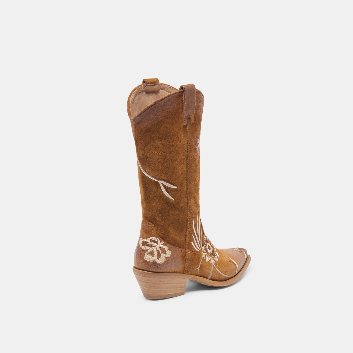 BRANDO Tan Suede Embroidered Pointed-Toe Western Boots | Dolce Vita