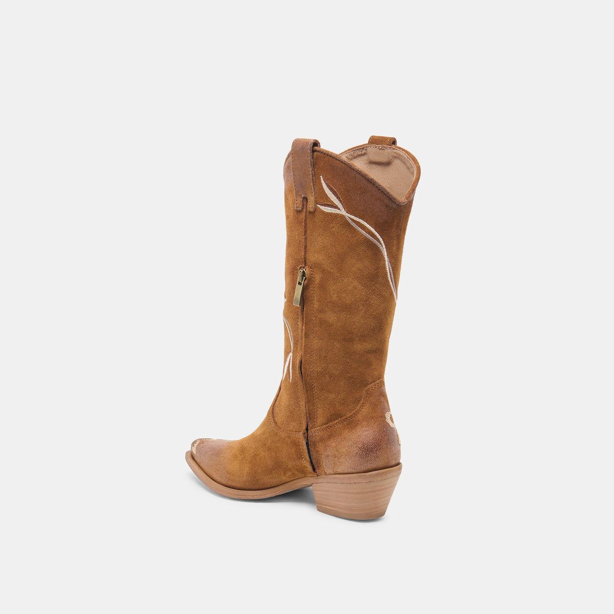 BRANDO Tan Suede Embroidered Pointed-Toe Western Boots | Dolce Vita