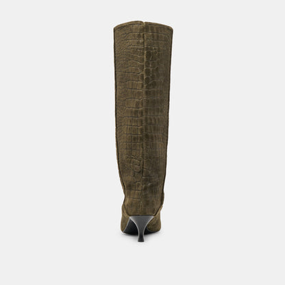 Roxla Olive Croco Embossed Leather Boots | Dolce Vita