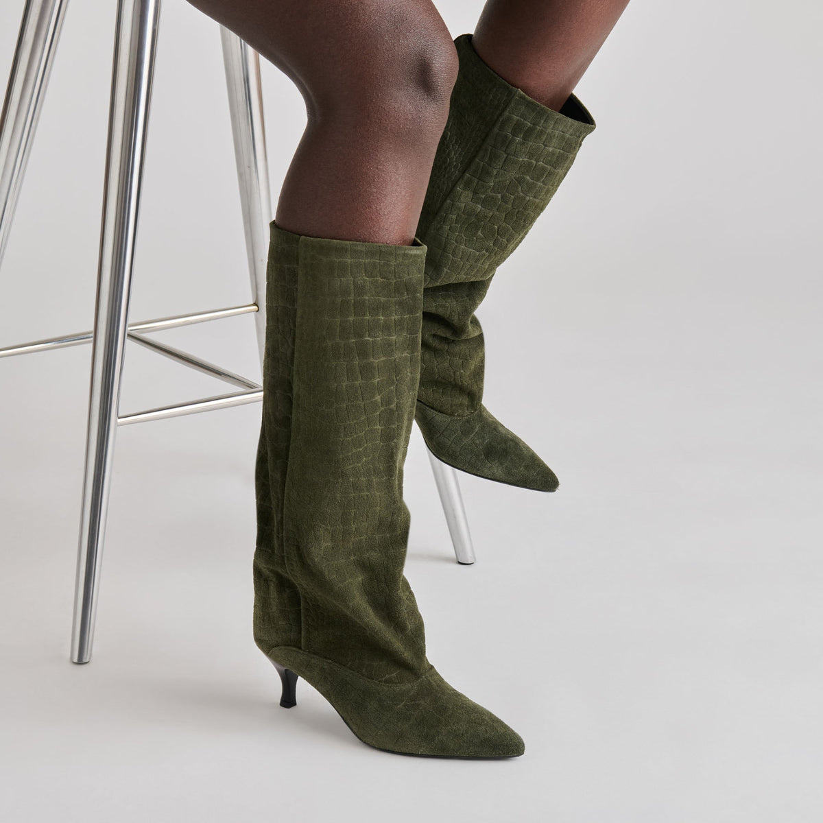 Roxla Olive Croco Embossed Leather Boots | Dolce Vita