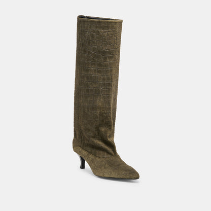 Roxla Olive Croco Embossed Leather Boots | Dolce Vita