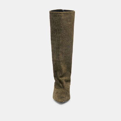 Roxla Olive Croco Embossed Leather Boots | Dolce Vita