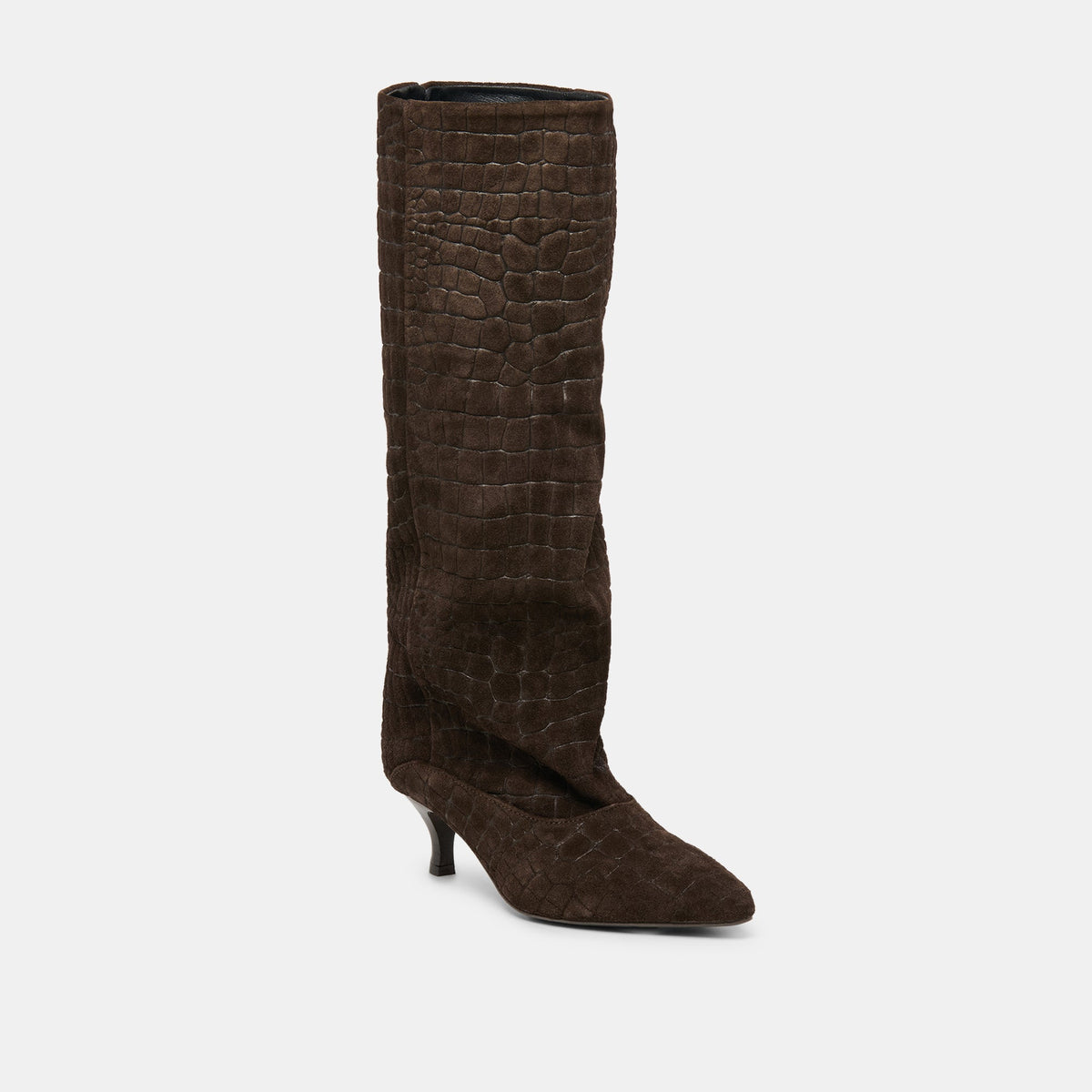 Roxla Dk Chocolate Croco Embossed Leather Boots | Dolce Vita