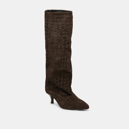 Roxla Dk Chocolate Croco Embossed Leather Boots | Dolce Vita