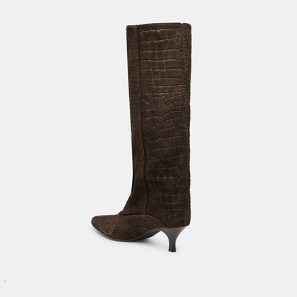 Roxla Dk Chocolate Croco Embossed Leather Boots | Dolce Vita