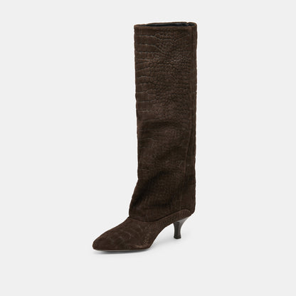 Roxla Dk Chocolate Croco Embossed Leather Boots | Dolce Vita