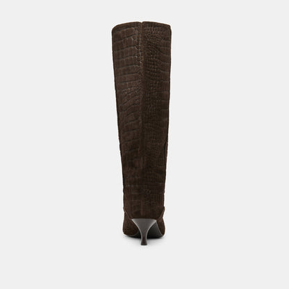Roxla Dk Chocolate Croco Embossed Leather Boots | Dolce Vita