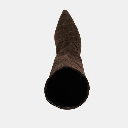 Roxla Dk Chocolate Croco Embossed Leather Boots | Dolce Vita