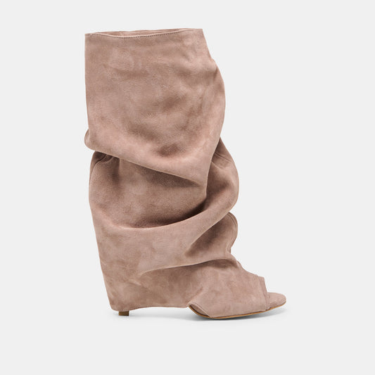 CLYFF Taupe Suede Slouch Foldover Open-Toe Boots | Dolce Vita