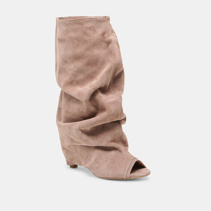 CLYFF Taupe Suede Slouch Foldover Open-Toe Boots | Dolce Vita