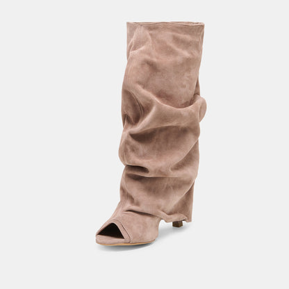 CLYFF Taupe Suede Slouch Foldover Open-Toe Boots | Dolce Vita