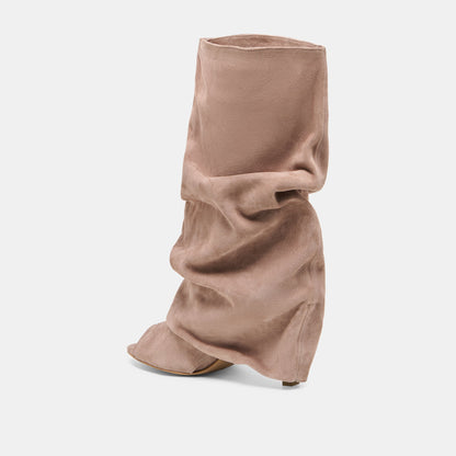 CLYFF Taupe Suede Slouch Foldover Open-Toe Boots | Dolce Vita