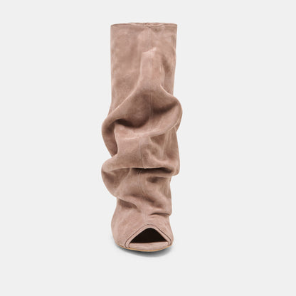 CLYFF Taupe Suede Slouch Foldover Open-Toe Boots | Dolce Vita