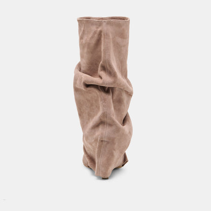 CLYFF Taupe Suede Slouch Foldover Open-Toe Boots | Dolce Vita