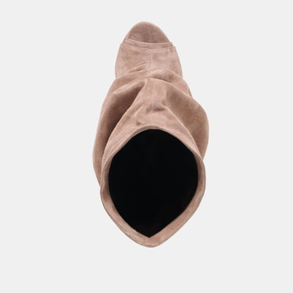 CLYFF Taupe Suede Slouch Foldover Open-Toe Boots | Dolce Vita