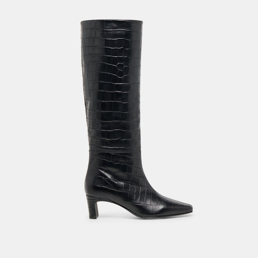 Trixi Noir Croco Embossed Leather Boots | Dolce Vita