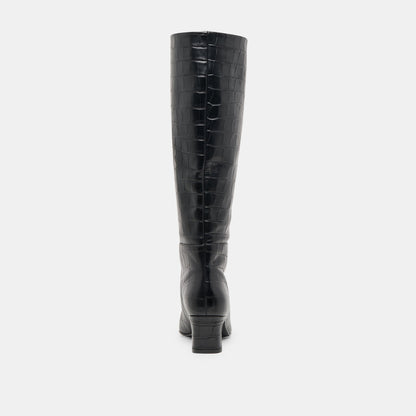 Trixi Noir Croco Embossed Leather Boots | Dolce Vita