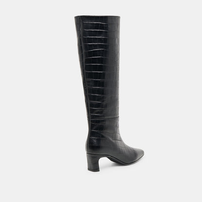 Trixi Noir Croco Embossed Leather Boots | Dolce Vita