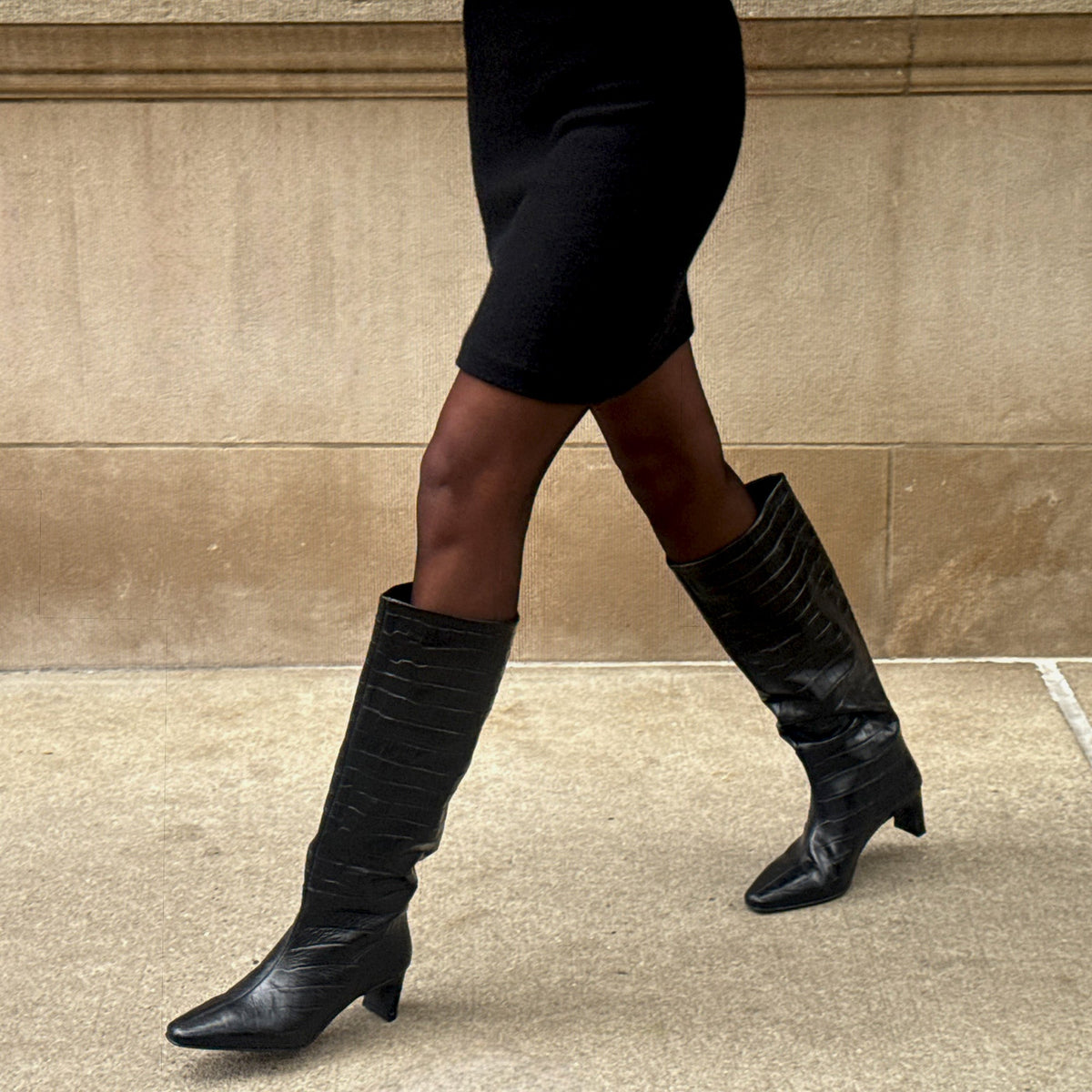 Trixi Noir Croco Embossed Leather Boots | Dolce Vita