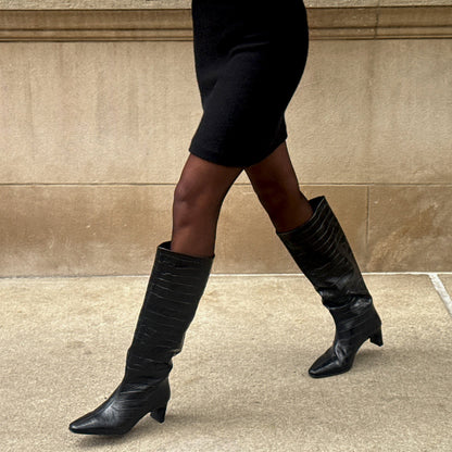 Trixi Noir Croco Embossed Leather Boots | Dolce Vita