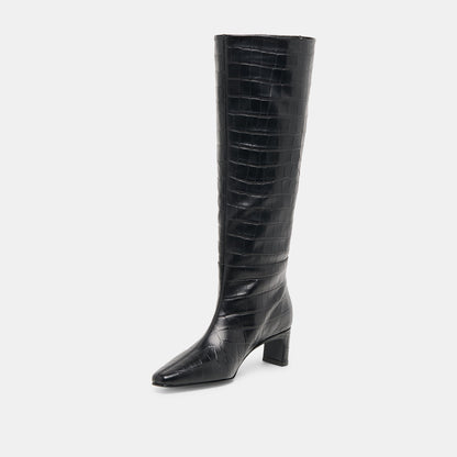 Trixi Noir Croco Embossed Leather Boots | Dolce Vita