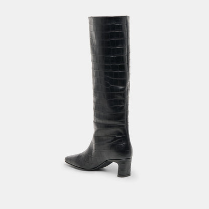 Trixi Noir Croco Embossed Leather Boots | Dolce Vita