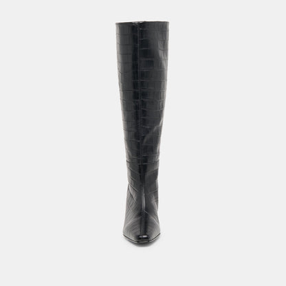 Trixi Noir Croco Embossed Leather Boots | Dolce Vita