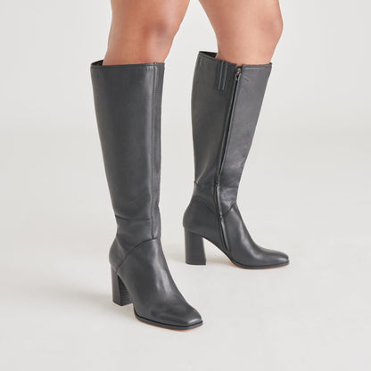 FYNN Wide Calf Boots Onyx Leather | Women's Onyx Knee-High Boots
 – Dolce Vita | Dolce Vita