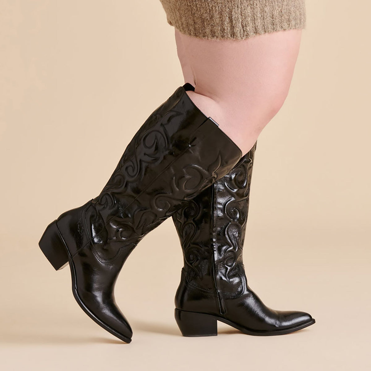 Mirla Black Leather Extra Wide Calf Boots | Dolce Vita