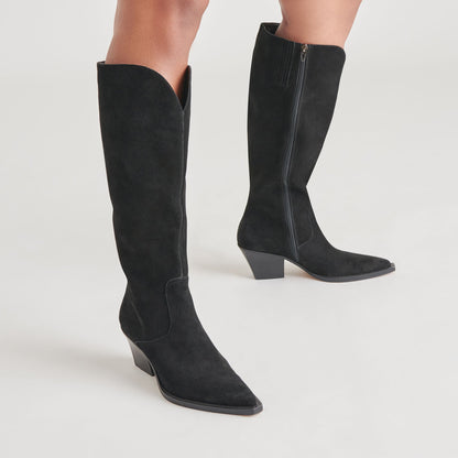 RAJ Wide Calf Boots Onyx Suede | Women's Onyx Suede Knee-High Boots
 – Dolce Vita | Dolce Vita