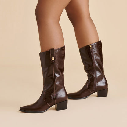 Vern Chocolate Leather Wide Calf Boots | Dolce Vita