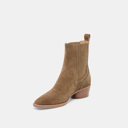 Faint H2O Waterproof Olive Suede Booties | Dolce Vita