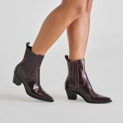 Slim Mulberry Crinkle Patent Booties | Dolce Vita