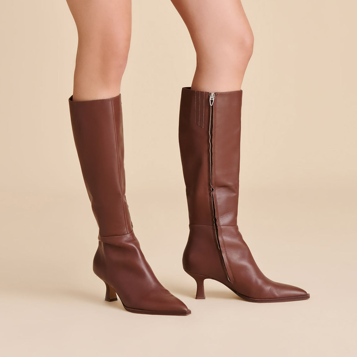 Auggie Chocolate Leather Narrow Calf Boots | Dolce Vita