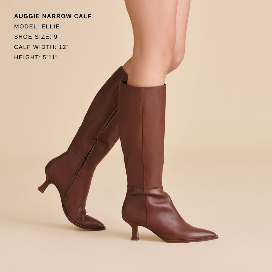 Auggie Chocolate Leather Narrow Calf Boots | Dolce Vita