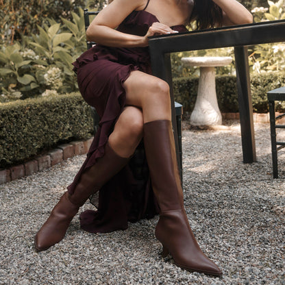 Auggie Chocolate Leather Narrow Calf Boots | Dolce Vita
