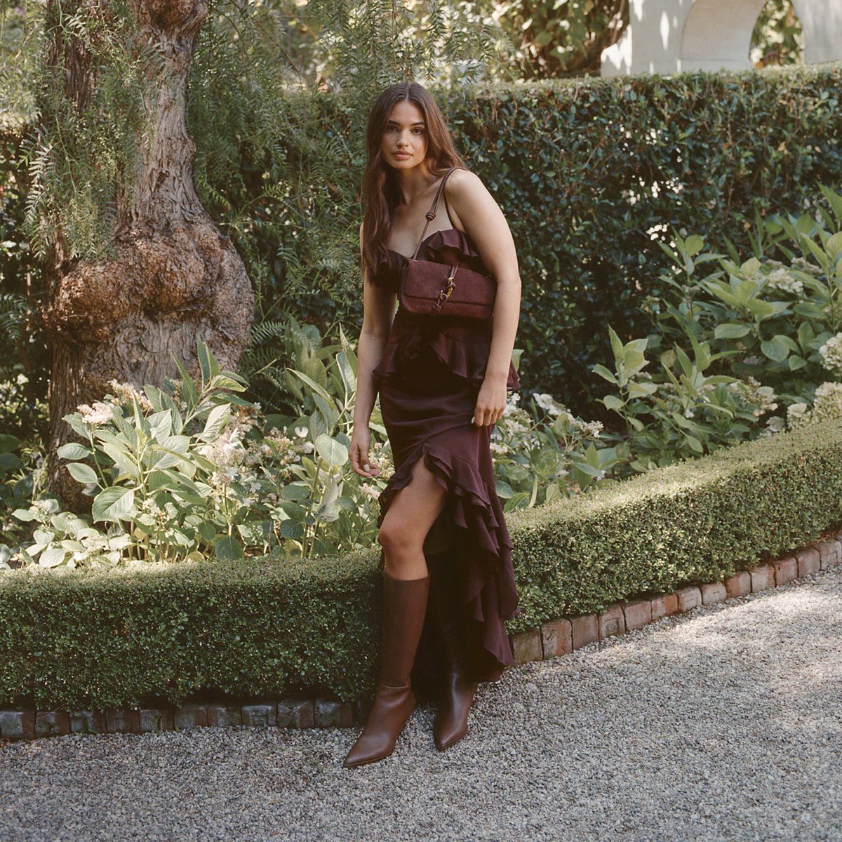 Auggie Chocolate Leather Narrow Calf Boots | Dolce Vita