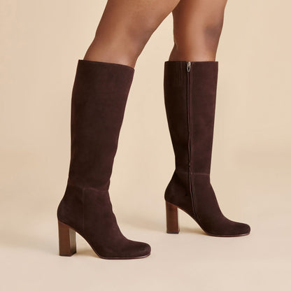 Hudsin Wide Calf Mahogany Suede Boots | Dolce Vita