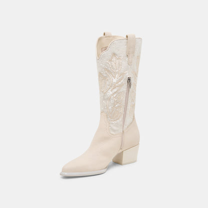 Vorah Pearl Creme Sequin Boots | Dolce Vita