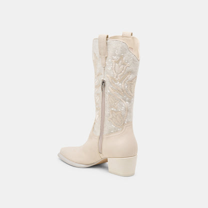 Vorah Pearl Creme Sequin Boots | Dolce Vita