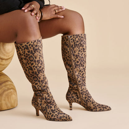 Aldy Brown Leopard Printed Suede Wide Calf Boots | Dolce Vita