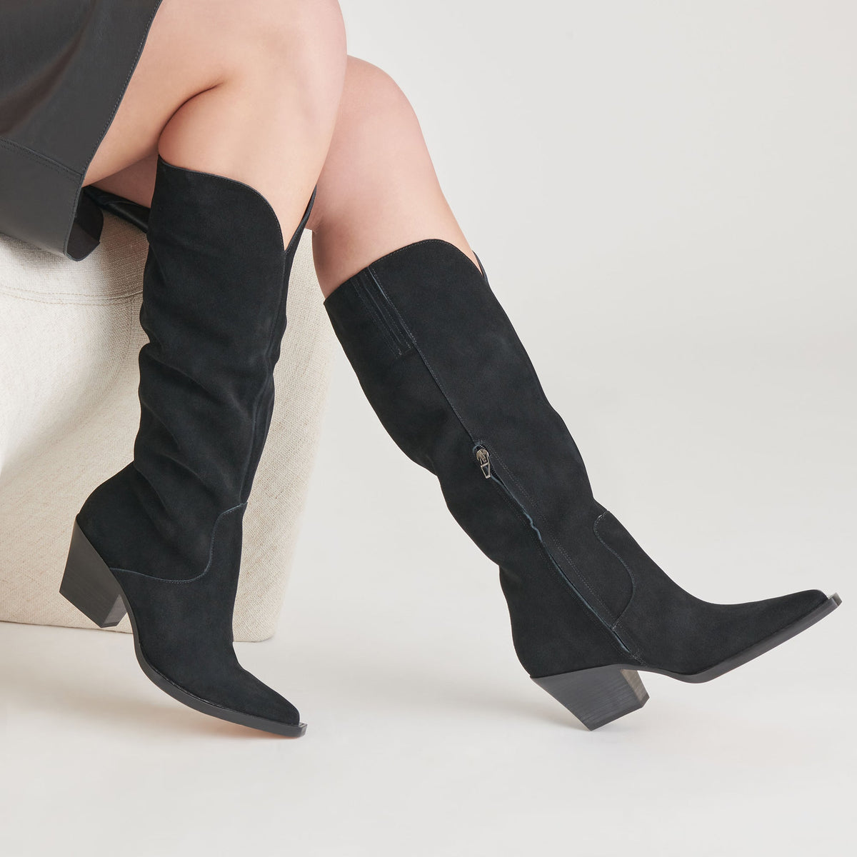 Raj Boots in Onyx Suede | Women's Onyx Suede Knee-High Boots
 – Dolce Vita | Dolce Vita
